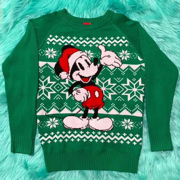 Mickey Mouse Green Christmas Knitted Sweater - Picture 1 of 4